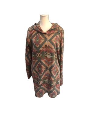 Cuddl Duds Size M snap front long length jacket sweater robe hood Aztec print